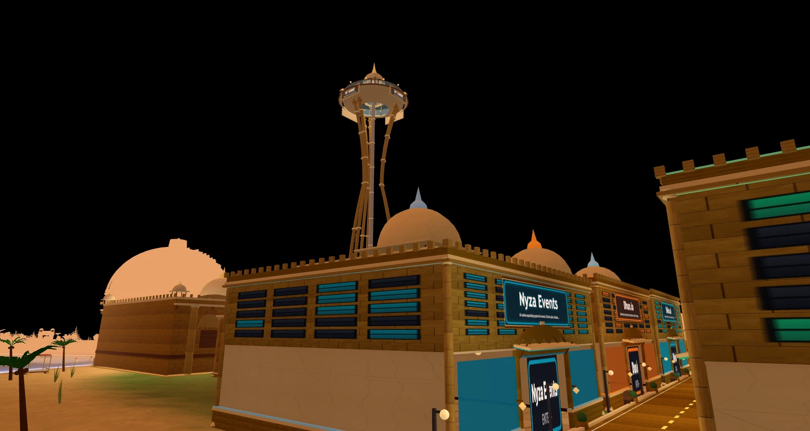 The festival grounds — chai and sweet stalls, rangoli, the lit dance floor and the ferris wheel